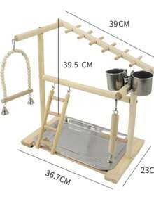 Plataforma de madera de pimienta para loros, red de escalada para loros, estación de entrenamiento de escalada, escalera de escalada, puente colgante de juguete para pájaros - Negro - Ver 9