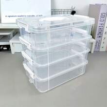 1pc 4-Layer Large Capacity Multi-Purpose Storage Box With Handle, Toy Building Block Storage Box, Stationery / Notebook / Marker Storage Box, Clear Plastic.Hair Accessory And Jewelry Storage Box, Suitable For Organizing And Placing Items On The Room's Desk. - Multicolor - View 9