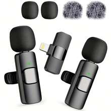 [Wireless Lavalier] Wireless Lavalier Microphone | Portable, Plug And Play, Suitable For Compatible With IPhone, IPad, Android, Lightning And USB-C, Audio And Video Recording, Live Streaming Interviews And Vlog Recording,[Wireless Lavalier Microphone] Wireless Lavalier Microphone | Clip-On For Lightning Compatible With IPhone IPad Android USB-C, Plug & Play, Audio Video Recording Live Streaming Interviews, Cordless - Black - View 2
