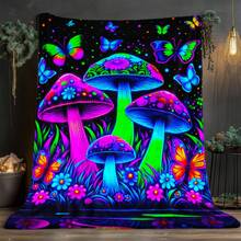 Glowing Mushrooms Printed Blanket. Soft And Warm Flannel Blanket Travel, Camping, Sofa, Livingroom, Couch, Chair, Bed. Family Or Friends 280GSM 4 Sizes Available (30x40in/40x50in/50x60in/60x80in) - Multicolor - View 2