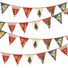32Ft Blue And White Snowflakes Banner Triangle Flag Pennant Bunting Fabric Garland Streamers For Winter Wonderland Christmas Frozen Birthday X-Mas New Years Party Festivals Hanging Decorations - Bannière vintage en toile - Voir 1