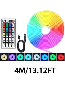 16-100ft Neon LED Light Strip, Suitable For Room Decoration, RGB LED Light Strip With Remote Control, Outdoor Use, Flexible Neon Rope Light, Suitable For Bedroom Decoration, Living Room, Gaming, Halloween Party Decoration - 彩色 - 查看 12