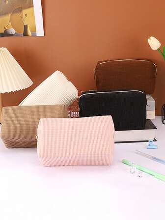 1 pieza Estuche de lápices de lona, costura ordenada, cremallera suave, estuche de lápices portátil de gran capacidad, estuche de lápices de escritorio, almacenamiento de cosméticos, almacenamiento de brochas, la superficie del estuche de lápices se puede pintar a mano, almacenamiento de viaje, útiles escolares, productos de belleza, útiles de oficina, adecuado para trabajadores de oficina y estudiantes.