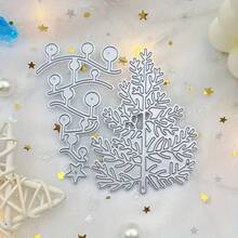 1个圣诞树金属切割模具，冬季圣诞树切割模具模板，适用于DIY剪贴簿照片装饰压花纸模具，用于剪贴簿卡片制作 - 銀 - 查看 8
