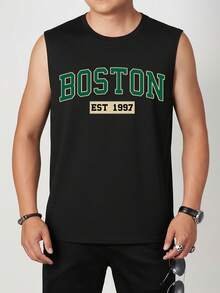 男士夏季休闲圆领字母印花上衣