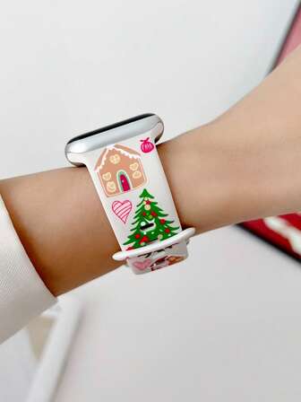 1pc Christmas Sports Silicone Watch Strap Bands Compatible With Apple Watch Band 38mm 40mm 41mm 4mm 44mm 45mm 49mm (S10 42)Mm (S10 46)Mm Women And Men,Fashionable Christmas Tree, Candy House Element Printed Soft Silicone Sports Watch Strap Compatible With Iwatch Series 11 Ultra 3 SE3 Ultra 2 S10 SE2 9 8 7 SE 6 5 4 3 2 1,Christmas And New Year Gifts