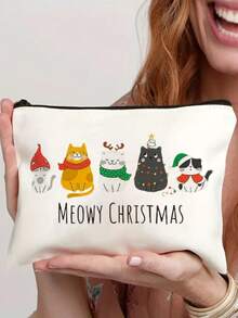 1pc Cute Christmas Snowman & Santa Claus Christmas Gift Makeup Bag, Zipper Travel Pouch, Lightweight Organizer Pouch, Coin Purse, Clutch Bag, Cosmetic Bag, Makeup Storage Bag, Beauty Bag, Makeup Case, Essential For College, Travel, Holiday, Vacation, Women Cosmetic Organizer, Medicine Bag, Pill Box, Pill Bottle, Hospital Bag, First Aid Kit, Medication Storage Bag, Cruise & Holiday Essential