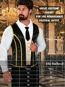 Mens Corset Vest, Victorian Floral Lace Up Waistcoat, Formal Sleeveless Steampunk Tops, Satin Style, Vintage Fashion, Gothic Appeal - 黑色勃根地花卉 - 查看 10