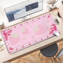 Strawberry Mouse Pad Gaming, Large Mouse Pad Desk, Extended Desk Mousepad With Non - Slip Rubber Base Stitched, Keyboard Gaming Home Office, Pink, 35.4 Inchx 15. Inch - 35.4L X 15.7W Inches + Mpad#pink01-strawberry - View 2