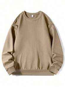 Christmas Outfit Womenchristmas Outfit WomenMen's Solid Color Pullover Sweatshirt, Casual Everyday Wear, For FallLoose And Comfortablewomen Winter Clotheswinter Clothes For Women - 咖啡棕 - 查看 3