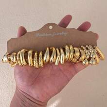 1-40 pares Nuevo conjunto de aretes de aro en forma de C chapados en oro UV de resina CCB de estilo minimalista y de moda, aretes de aro chapados en oro para mujer, joyería de hip hop, aretes geométricos, para uso diario, regalo para novia/familia/amigos - Amarillo Oro - Ver 9