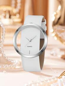 2件套，白色女士手表，时尚简约石英模拟手表，蝴蝶表带，表带套装，送给她的完美礼物 - 白色 - 查看 2