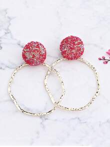 sehuoran 1对圆形金属彩色水晶水滴耳环，高品质水钻首饰配饰，女士批发耳环，波西米亚风水滴耳环，黑色夸张耳环 - Style 1 - 查看 3