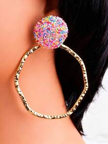 sehuoran 1对圆形金属彩色水晶水滴耳环，高品质水钻首饰配饰，女士批发耳环，波西米亚风水滴耳环，黑色夸张耳环 - Style 1 - 查看 22