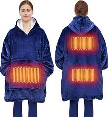 Heated Wearable Blanket Hoodie, 3 Heat Settings Oversized USB Heated Hooded Blanket Adult Without Bank, Cozy Warm Heated Hoodie Blanket Sweatshirt With Pocket And Sleeves - Blue - View 1