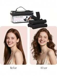 6 Stücke, Schwamm Haarkräusler mit exquisiter Verpackungstasche, Schlaf-Styling Kräusler für den täglichen Gebrauch, Haarkräusler für Kanten und Styling, schonend für das Haar, leichtes Styling-Tool für normales Haar für Zuhause, weiches Griffmaterial, ohne Hitze, bequem zu tragen, Haarstyling Set Haarzubehör - Schwarz - Übersicht 9