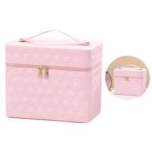 Cosmetiquera de Bolso Para Uso Diario, Bolsa de Maquillaje con Espejo, Imitación de Piel, 4 Compartimientos Plegables, Para Maquillaje, Perfumes, Joyería, Con Correa de Transporte, Accesorio de Belleza, Diseño con Relieve y Elegante - Rosa - Ver 2