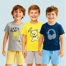 Kit 6 Peças De Conjunto Infantil Para Menino Adolescente De Verão Estampado Confortável - Multicolorido - Visão 13