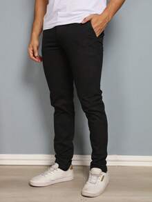 Set Of 3 Men's Ribbed Knit Trousers With Buttons And Pockets. Slightly Stretchy Fabric For Greater Comfort And Style. - Verde Militar-Caqui-preto - Xem 5