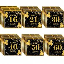 20pcs/40pcs/60pcs/100pcs,6.5-Inch Tissues, Birthday Napkins For 16, 21, 30, 40, 50 And 60 Years Old, Black And Gold Cocktail Drink Napkins, Black And Gold Disposable Party Napkins Are Suitable For Decorative Tissue Products For Parties, Birthdays, Anniversaries, And Special Birthdays Such As Christmas, Halloween, Easter, Thanksgiving, Etc - Multicolor - View 12