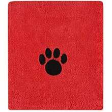 DII Bone Dry Microfiber Dog Bath Towel with Embroidered Paw Print, Red(Toalla Rojo) - Multicolor - Ver 2