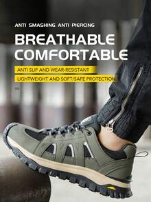 Dian Sen Weihnachtsgeschenke Herren Sicherheits-Trainer Sport Stahlkappe Schuhe Arbeitsschuhe Komfortable Stichfeste und Beständige Sommer Atmungsaktive Sport Sicherheitsschuhe EVA Leichtgewicht für Outdoor-Arbeit Perfektes Geschenk, Stahlkappenschuhe Herren, Sport Arbeitsschuhe Arbeitsschuhe Damen Sport Sicherheits-Sneaker - Grün - Übersicht 3