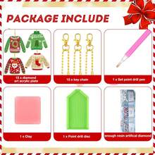 15pcs Christmas Sweater Diamond Art Keychain Kit - DIY 5D Craft Set, Acrylic, Unique Shaped Diamonds, Perfect Holiday Gift - Multicolor - View 3