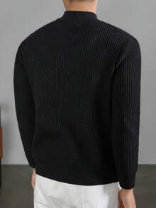 Herren Rippstrick Rollkragenpullover, modische Strickware für den Alltag - Schwarz - Übersicht 5