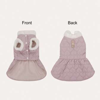 1 pieza Vestido para mascota, con estampado adorable de corazones, anillo para correa en la espalda para pasear fácilmente, vestido talla grande grueso para otoño/invierno, adecuado para perros y gatos pequeños/medianos, regalo de Navidad