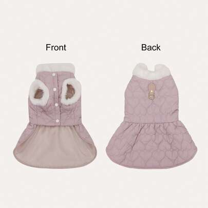 宠物狗连衣裙一件，可爱爱心印花图案，背部带牵引环方便遛狗，加厚秋冬款，适合小型/中型犬猫，圣诞礼物