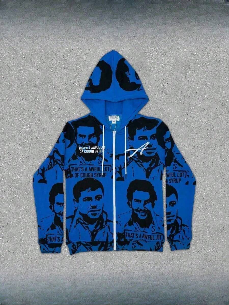 3D Digital Printing Clothing Pullover Hooded Loose Long Sleeve Sweater - Màu xanh lam - Xem 1
