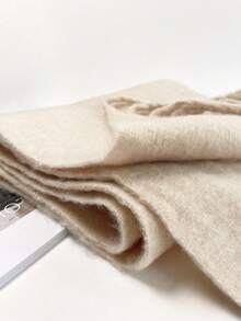 1条女士蓬松长款纯色围巾，冬季保暖围脖，超大加厚保暖毯式围巾带流苏，厚针织流苏披肩 - HM05-駝色 - 查看 4