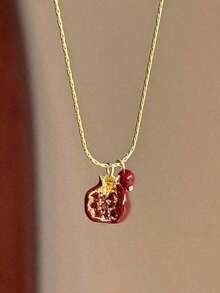 1pc Vintage Style Pomegranate Pendant Necklace, Fashion Elegant Collarbone Chain Bridal Fashion Accessories, Women'S Dating Party Jewellery, Gift - 彩色 - 查看 9
