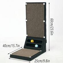 1pc L-Shaped Cat Scratch Board 23.6in Wear-Resistant Corrugated Paper Cat Claw Board With Ball Toy And Washable Shell - Black - View 2