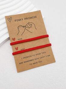 1 Set Handmade Woven Couple Red Bracelet, Christmas & New Year Gift, Adjustable For Boyfriend & Girlfriend - Woven Bracelet - View 2