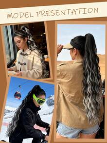 Ekstensi Rambut Ekor Kuda Sintetis Bergelombang 28 Inci dengan Jepitan Cakar, Cocok untuk Pesta dan Penggunaan Sehari-hari Wanita - MultiWarna - View 3