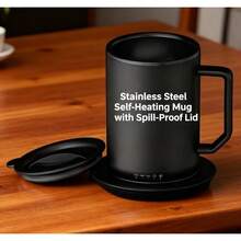 12oz Stainless Steel Self-Heating Coffee Mug With Lid & Charging Coaster (3.5"X3.5"X5") - màu đen - Xem 1