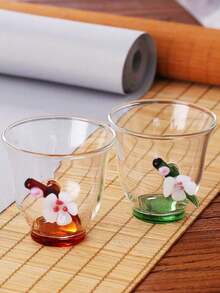 1pc Handmade Wintersweet Glass Tea Cup, Chinese Style Teacup For Tea Tasting, Heat-Resistant High-End Red Tea Cup, Gift For Friends, Afternoon Tea Glass Cup, Suitable For Home, Restaurant