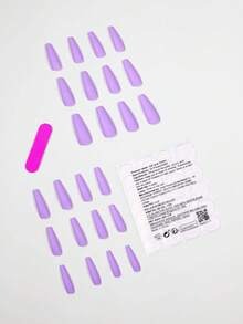 24 chiếc móng tay giả dài màu tím lì + 1 chiếc gel thạch + 1 chiếc dũa móng tay, dụng cụ làm móng, dụng cụ làm móng - Màu tím - Xem 2