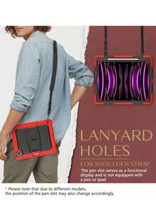 适用于 iPad (A16) 第 11 代/Air11/Air13 M3 (2025) 第 9/8/7 代 (2021/2020/2019) 的重型防震保护壳，坚固耐用的硬壳保护套，内置支架，适用于 10.2 英寸 iPad 2021/2020/2019。 - 紅色 - 查看 4