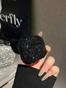Diamond 1pc Solid Black Full Covered Rhinestone Electroplated PC Bluetooth Earphone Protective Hard Case, Compatible With Apple 1/2/3/Pro/Pro2, Shiny Rhinestone Luxury Design