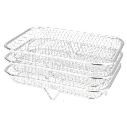 3 Layer Rectangle Air Fryer Rack Roasting Rack Fryer Cooling Tray Stackable Dehydrator Racks Rectangle Airfryer Basket Tray Mesh Roasting Racks Airfryer Accessories (Rectangle)