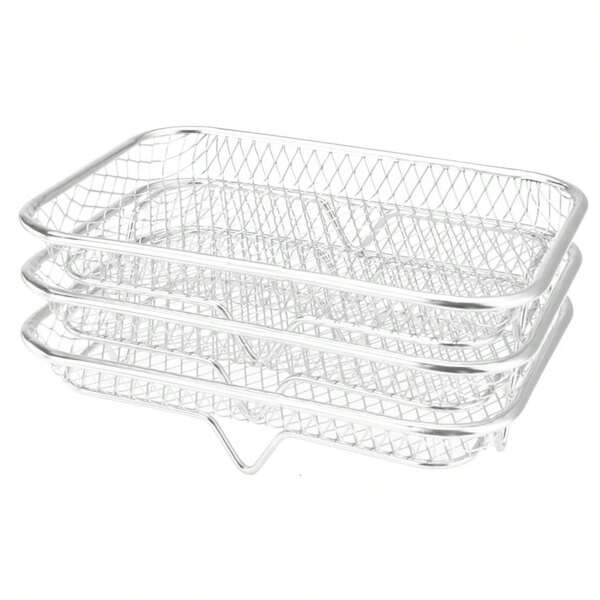 3 Layer Rectangle Air Fryer Rack Roasting Rack Fryer Cooling Tray Stackable Dehydrator Racks Rectangle Airfryer Basket Tray Mesh Roasting Racks Airfryer Accessories (Rectangle)
