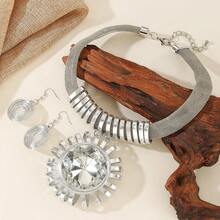 1 Set Exaggerated Multi-Layer Handmade Aluminum Wire Woven Beaded Artificial Crystal Vintage Chic Bohemian African Korean Middle Eastern Party Holiday Beach Artificial Crystal Necklace Earrings - Silver - View 3