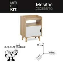 KIWI White, Black Or Natural Wood Bedside Table In Nordic Style With Drawer, Door Or Shelves, Side Table For Bedroom Or Living Room, Modern And Compact Nightstand For Home - 門架 40x30x55 厘米 - 查看 3