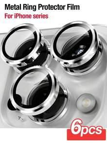 XINHONGYU 6pcs/Set Black Metal Camera Lens Protector Film, Perfect Fit, Circular Rear Camera Lens Cover, Compatible With IPhone 17 Pro Max/17 Air/16 Pro Max/16 Pro/16 Plus/16/16E/15/14/13 Mini/12/11 Series - Silver - View 19