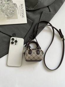 Mini sac à main nouveau sac fourre-tout vintage à motif floral et blocs de couleur en forme de losange, sac bandoulière coquillage - Café - Voir 9