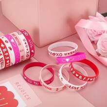 6pcs, Valentine's Day Bracelet Silicone Valentine's Day Gift Holiday Party Bracelet Party Favors - Multicolor - View 2