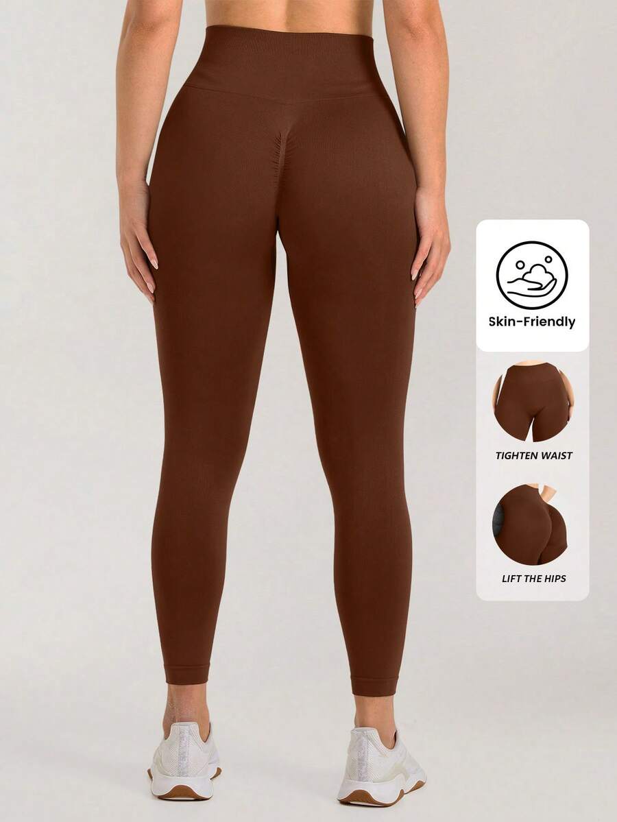 Women's Butt Lifting Tight Leggings, High Impact, Seamless Workout Tights, High Waist Tummy Control Yoga Pants - Brown - View 1