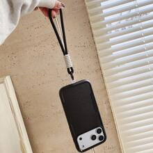 1pc 2-In-1 Dual Layer Anti-Scratch Anti-Fingerprint + Braided Wrist Strap Rugged Phone Case, Compatible With Apple, And More - Black - View 4